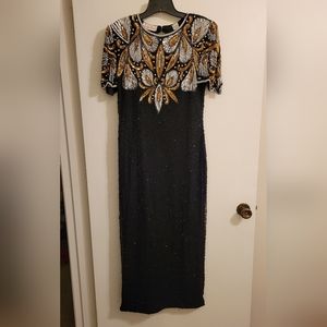 Fleur de Lis Black and Gold Sequin / Beaded Gown